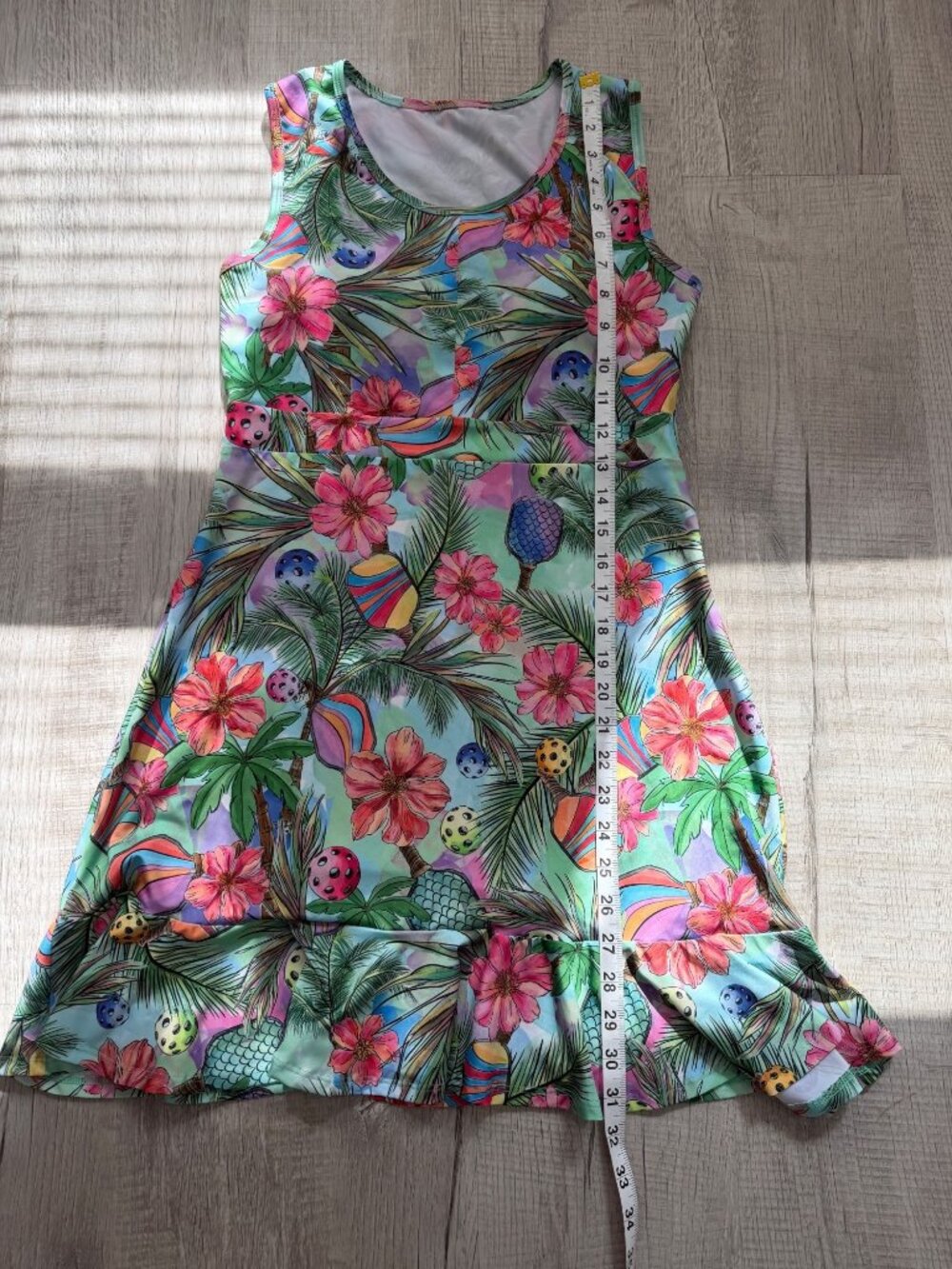 Dona Jo Womens Size S Dress Tropical Pickleball Print Sleeveless Ruffle Hemline - Picture 6 of 7